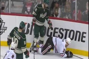 Jason Zucker hits Brent Seabrook