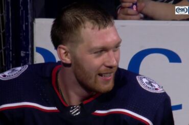 Vladislav Gavrikov feeling the good locker room vibes in Columbus | BLUE JACKETS-DEVILS POSTGAME