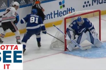 GOTTA SEE IT: Puck Takes Two Strange Bounces Before Sliding Past Vasilevskiy