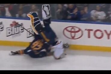 Carter Hutton Sent Flying After Big Collision with Foligno
