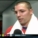 David Perron interview end 1st Vancouver Canucks vs Edmonton Oilers 9/21/13 NHL Hockey