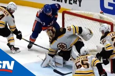 Islanders Crowd Roars After Mathew Barzal Jams In Tying Goal From Behind Bruins Net