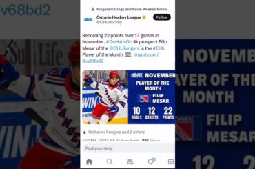 MESAR IS OHL PLAYER OF THE MONTH!