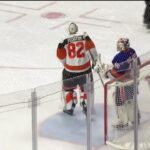 Ivan Fedotov went to the wrong net for OT and gets kicked out 😂😂 #fedetov #flyers #goalie #nhl