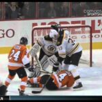 Sean Couturier struck by puck, Dec 17th, 2011