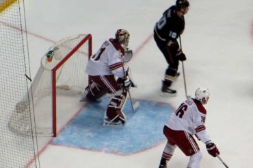 Mike Smith in action during the Coyotes @ Ducks hockey game