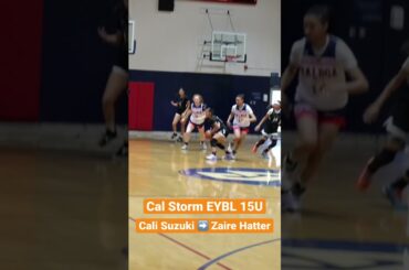 Cal Storm EYBL 15U Cali Suzuki gets into the passing lane and outlets it to Zaire Hatter