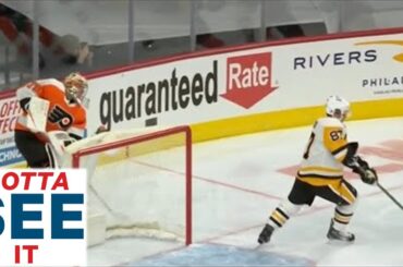 GOTTA SEE IT: Crosby Shows Off Hand-Eye Coordination After Carter Hart Misplays Puck