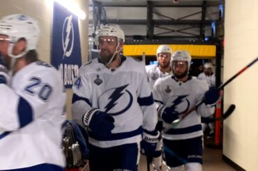 Steven Stamkos Greets Teammates after the Game 4 Win in OT