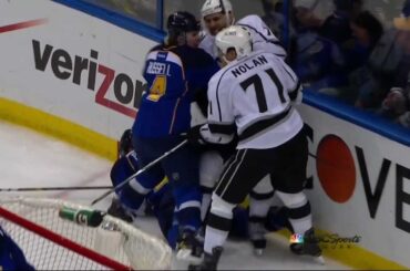 Dwight King boarding on Alex Pietrangelo. LA Kings vs St. Louis Blues game 1 4/28/12 NHL Hockey