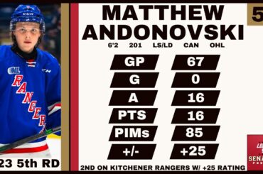 Ottawa Senators 2023 Organizational Value Rankings: Matthew Andonovski