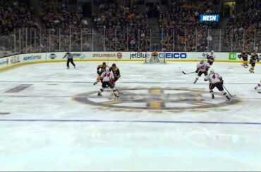 Milan Lucic makes an epic deflection goal off of Olli Jokinen :  Bruins Vs Calgary 1-5-12