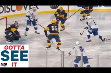GOTTA SEE IT: Brayden Point Bats Puck Out Of Mid-Air From Slot For Beauty Goal Against Predators
