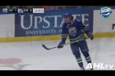 Zack MacEwen bats in opening goal of game against the Crunch