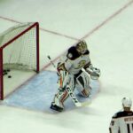 Gibson and Bernier during pre-game warm-up at the Ducks @ Senators hockey game