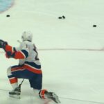 Mathew Barzal during pre-game warm-up at the Islanders @ Senators hockey game