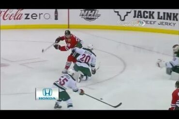 Brandon Saad's spin-o-rama pass sets up to Patrick Kane