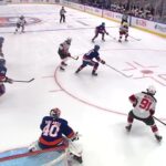 Timo Meier scores a powerplay goal against the New York Islanders