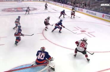 Timo Meier scores a powerplay goal against the New York Islanders