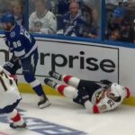 Mean Nikita Kucherov returns - big hit against Montour in game 4 (27 apr 2024)