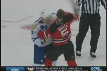 Phaneuf Hit on Parise, Fight with Colin White (from NHL on the Fly)