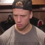 Bratt, Meier, Hamilton and Coach Keefe after a 4-2 loss to the Leafs in the team's home opener