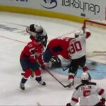 Dylan Strome scores a goal against the New Jersey Devils