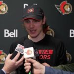 Tim Stützle, Adam Gaudette, Tyler Kleven, Travis Green Postgame Media vs SJS