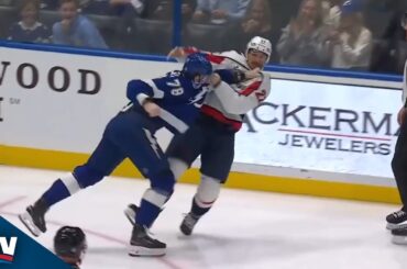 Lightning's Emil Lilleberg Squares Up Capitals' Brandon Duhaime After Big Hit