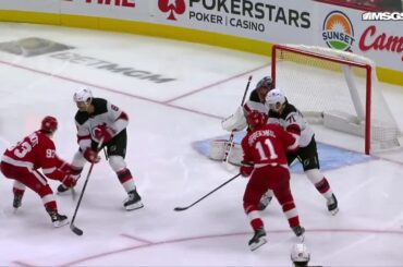 Justin Holl scores a goal against the New Jersey Devils
