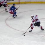 Dougie Hamilton scores a powerplay goal against the New York Rangers