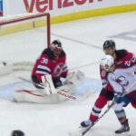 Logan O'Connor scores a goal against the New Jersey Devils