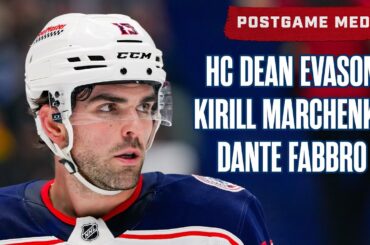 Head Coach Dean Evason, Kirill Marchenko and Dante Fabbro: CBJ @ CAR | Postgame Media