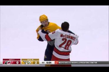 NHL Fight - Hurricanes @ Predators - McCormick vs Lewington