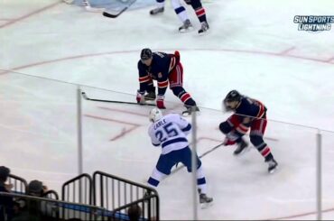 Ryan McDonagh cleaning out Alexander Killorn Feb 10 2013 Tampa Bay Lightning vs NY Rangers