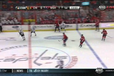 Jason Chimera cranks Nick Leddy Chicago Blackhawks vs Washington Capitals 9/20/13 NHL Hockey