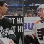 Matvei Michkov Swings Stick Hitting Quinton Byfields Helmet