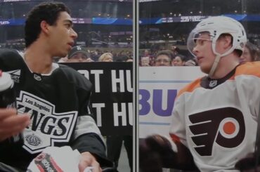 Matvei Michkov Swings Stick Hitting Quinton Byfields Helmet