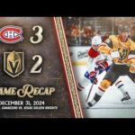 HIGHLIGHTS | Montreal Canadiens 3, Vegas Golden Knights 2 | Dec. 31, 2024