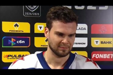 Егор Афанасьев после 1-го периода матча с ХК «Спартак». 36-й тур КХЛ-24/25