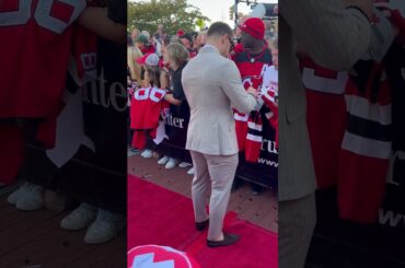 NJ Devils Timo Meier Signs Autographs on Red Carpet Before Season Opener
