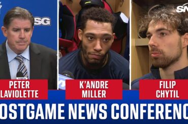 Peter Laviolette, K'Andre Miller, and Filip Chytil react to Rangers' 6-1 win over the Flyers | SNY