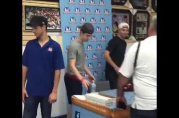 Sam Bennett,  Mitch Marner and Wendel Clark at autograph signing for AJ Sports World