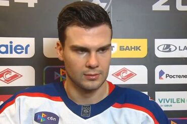 Егор Афанасьев после 2-го периода матча с ХК «Спартак». 48-й тур КХЛ-24/25
