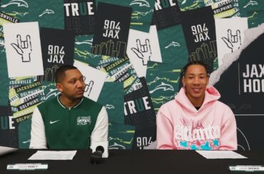 Head coach Jordan Mincy and point guard Jakari Spence speak on loss to UNF 02/01/25