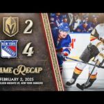 HIGHLIGHTS | New York Rangers 4, Vegas Golden Knights 2 | Feb. 2, 2025