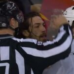 That's Ryan Lomberg's SECOND tilt of the night, this time drawing blood against Kyle Burroughs 🥊