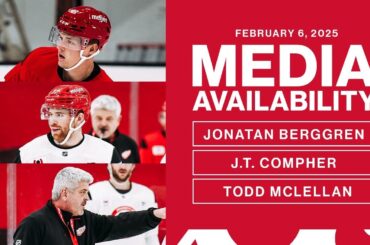 Jonathan Berggren, JT Compher, Todd McLellan Practice Media Availability | Feb. 6, 2025