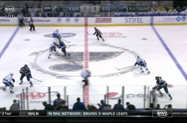 Kevin Shattenkirk salty wrister PPG 1-1 Vancouver Canucks vs St. Louis Blues Oct  23 2014 NHL hockey