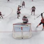 Bobby Brink scores a powerplay goal against the New Jersey Devils